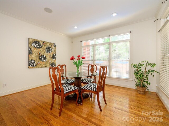 1209 S S St, Gastonia, NC 28052 - dining room with crown molding, baseboards, light wood-style flooring, and recessed lighting