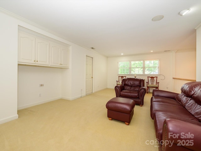 1209 S S St, Gastonia, NC 28052 - living area featuring light carpet, crown molding, and baseboards