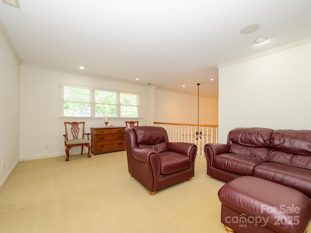 1209 S S St, Gastonia, NC 28052 - living area with ornamental molding, light colored carpet, recessed lighting, and baseboards