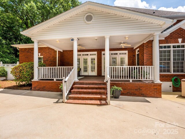 1209 S S St, Gastonia, NC 28052 - view of front of house with brick siding, french doors, covered porch, and ceiling fan