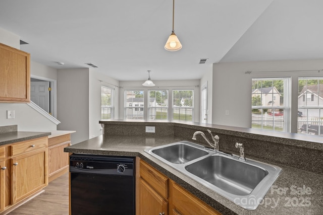 423 Courtland Ct, Kannapolis, NC 28081 - kitchen with dishwasher, a sink, plenty of natural light, and dark countertops