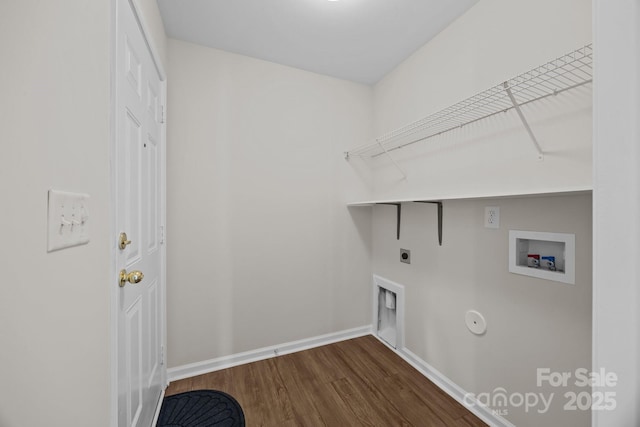 423 Courtland Ct, Kannapolis, NC 28081 - washroom with washer hookup, hookup for a gas dryer, electric dryer hookup, dark wood-type flooring, and baseboards