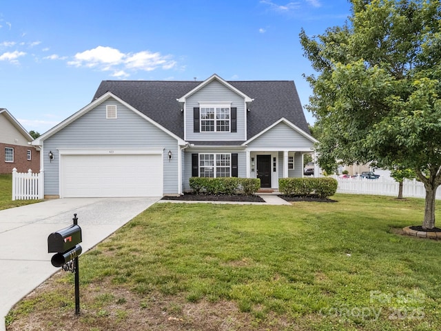 423 Courtland Ct, Kannapolis, NC 28081 - traditional-style house with a garage, driveway, a porch, and a shingled roof