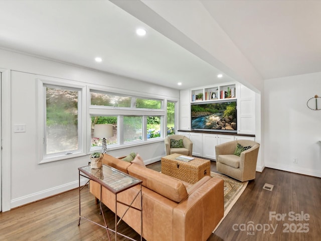 1638 Wensley Dr, Charlotte, NC 28210 - living area with baseboards, dark wood-type flooring, and recessed lighting