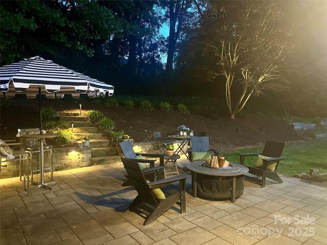 1638 Wensley Dr, Charlotte, NC 28210 - patio at night with a fire pit and a patio