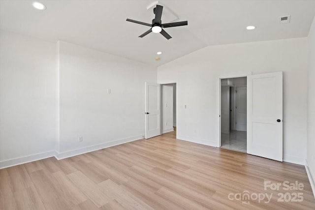 8632 Cedarbrook Dr, Charlotte, NC 28215 - unfurnished bedroom featuring vaulted ceiling, light wood-style floors, baseboards, recessed lighting, and ensuite bathroom