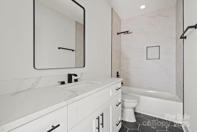 8632 Cedarbrook Dr, Charlotte, NC 28215 - bathroom featuring vanity, toilet, tub / shower combination, and tile patterned flooring