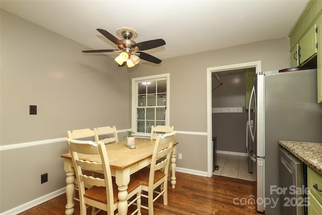 2443 Knickerbocker Dr, Charlotte, NC 28212 - dining space featuring ceiling fan and dark wood-type flooring
