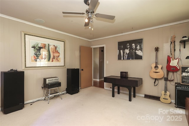 2443 Knickerbocker Dr, Charlotte, NC 28212 - living area with crown molding, ceiling fan, and carpet