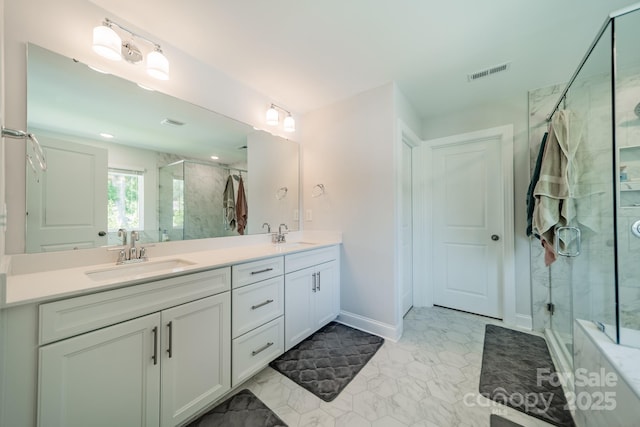 113 Summerhill Dr, Mooresville, NC 28115 - bathroom featuring double vanity and a stall shower