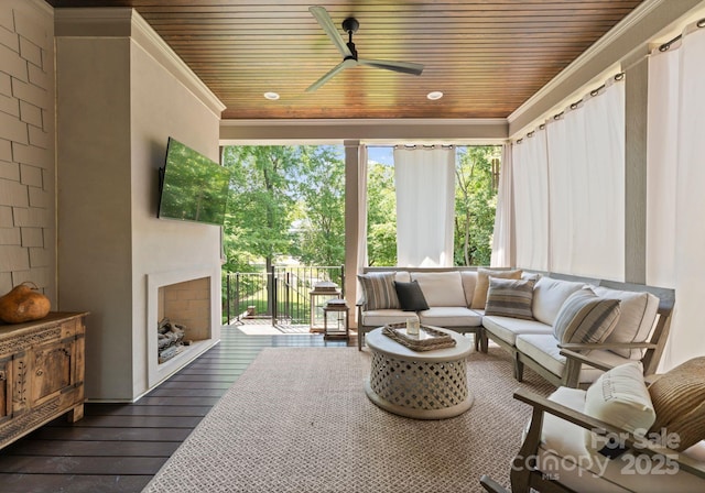 1160 S Kings Dr, Charlotte, NC 28207 - sunroom / solarium with wood ceiling, healthy amount of natural light, hardwood / wood-style floors, and crown molding