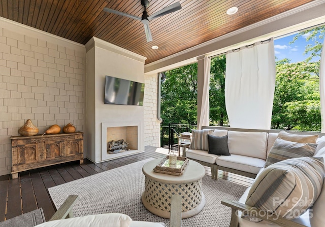 1160 S Kings Dr, Charlotte, NC 28207 - sunroom with crown molding, wooden ceiling, hardwood / wood-style flooring, and recessed lighting