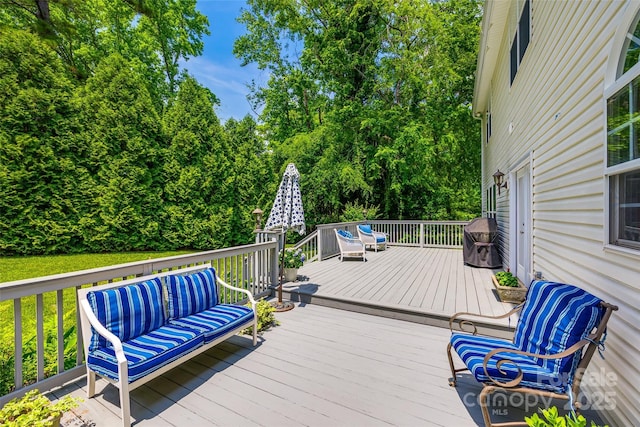 701 Larkridge Ct, Rock Hill, SC 29730 - wooden deck featuring outdoor lounge area and view of scattered trees
