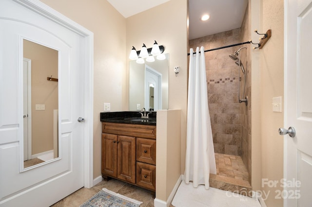 174 Diamond Pt, Canton, NC 28716 - bathroom with vanity, a tile shower, and tile patterned floors