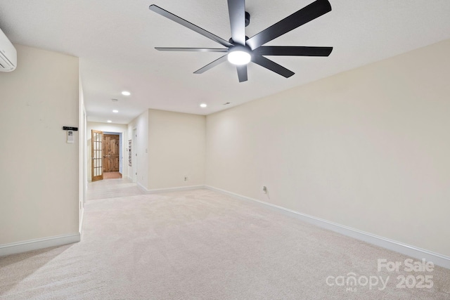 21 Hope Rd, Weaverville, NC 28787 - empty room featuring light colored carpet, baseboards, recessed lighting, ceiling fan, and a wall unit AC