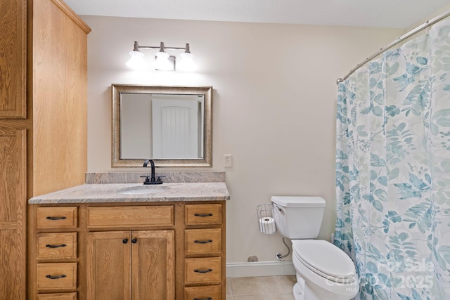 21 Hope Rd, Weaverville, NC 28787 - bathroom with tile patterned flooring, vanity, toilet, baseboards, and a shower with shower curtain