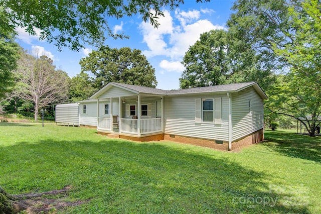 4648 Rifle Range Rd, Conover, NC 28613 - view of front of property with crawl space, covered porch, a front lawn, and roof with shingles