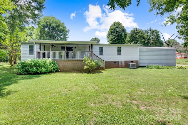 4648 Rifle Range Rd, Conover, NC 28613 - rear view of property with central AC, a yard, a ceiling fan, and covered porch