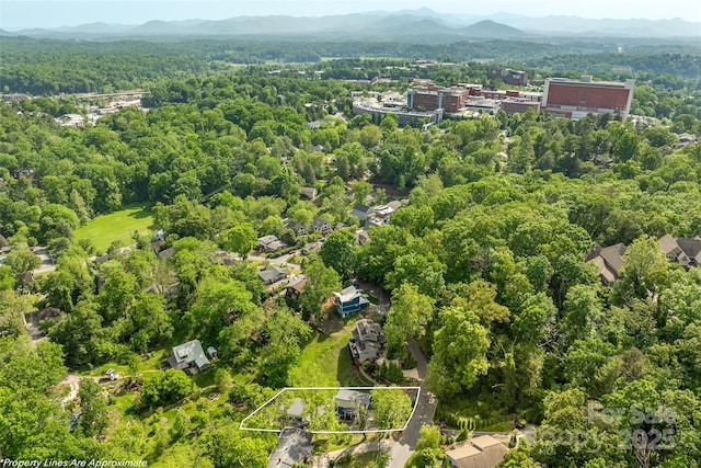 109 Thurland Ave, Asheville, NC 28803 - aerial view of property's location featuring a mountain backdrop and property parcel outlined