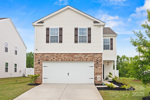 449 Misty Law Ln, Clover, SC 29710 - view of front facade with brick siding, a garage, concrete driveway, and a front yard
