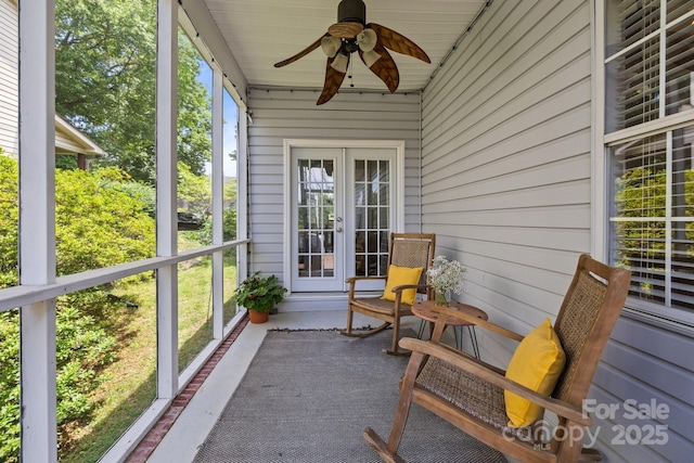 3801 Rosedown Dr, Matthews, NC 28105 - sunroom / solarium featuring ceiling fan and french doors