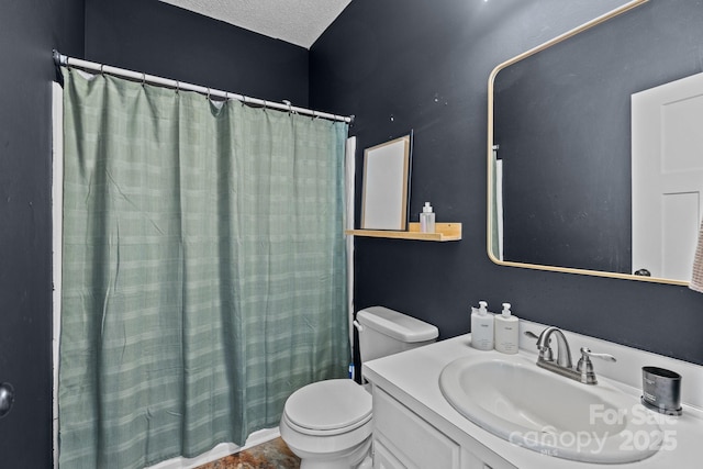3801 Rosedown Dr, Matthews, NC 28105 - bathroom featuring toilet, vanity, and a textured ceiling
