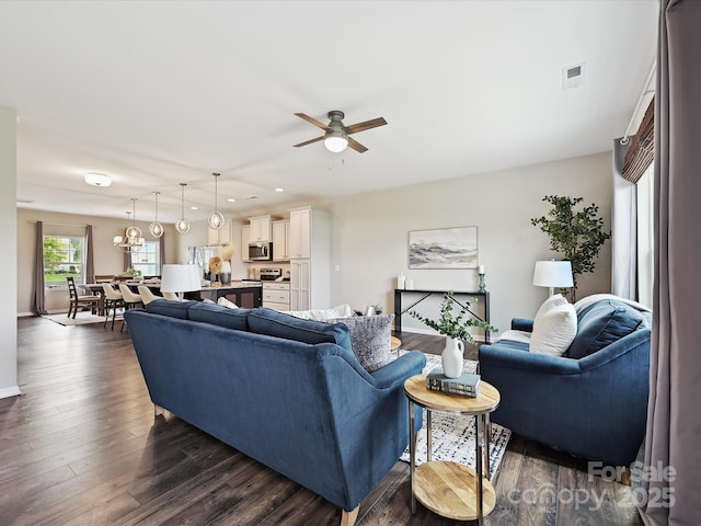 2017 New Hope Branch Way, Belmont, NC 28012 - living room with ceiling fan, dark wood-style floors, baseboards, and recessed lighting