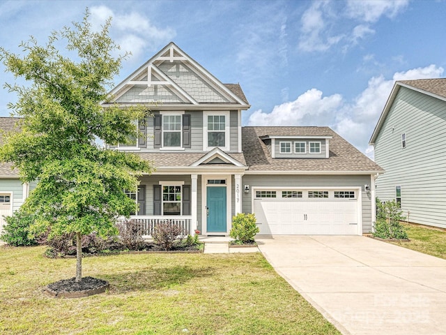 2017 New Hope Branch Way, Belmont, NC 28012 - craftsman house featuring a porch, an attached garage, concrete driveway, a front yard, and roof with shingles