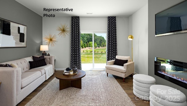 925 Two Brothers Ln, York, SC 29745 - living area featuring dark wood finished floors and a glass covered fireplace