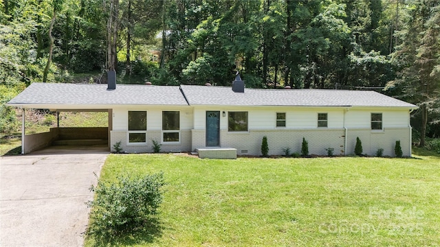 94 Camp Branch Rd, Black Mountain, NC 28711 - ranch-style home with brick siding, a front lawn, and a shingled roof