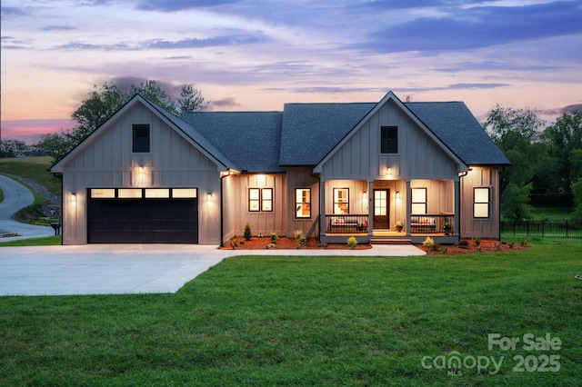 9 Robey Dr, Fletcher, NC 28732 - modern farmhouse with roof with shingles, a porch, concrete driveway, and board and batten siding
