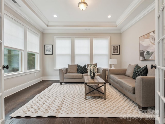 1008 Ladera Dr, Marvin, NC 28173 - living area with a tray ceiling, crown molding, and wood finished floors