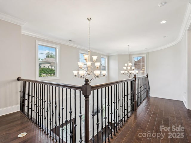 1008 Ladera Dr, Marvin, NC 28173 - hall with a chandelier, hardwood / wood-style floors, and ornamental molding