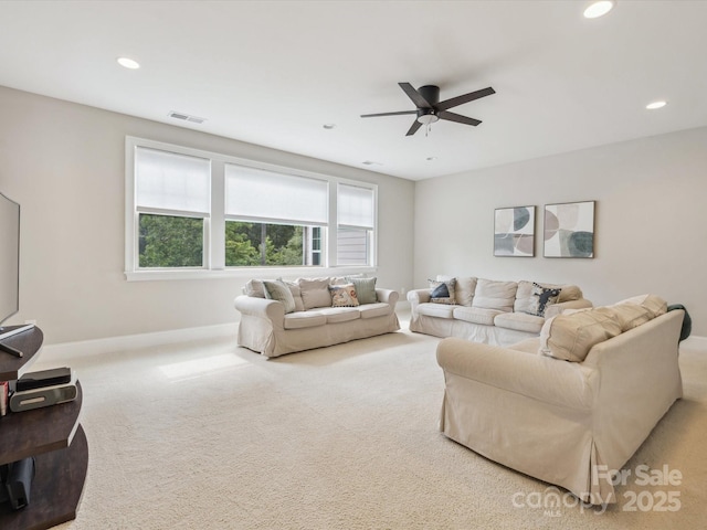 1008 Ladera Dr, Marvin, NC 28173 - carpeted living room with a ceiling fan and recessed lighting