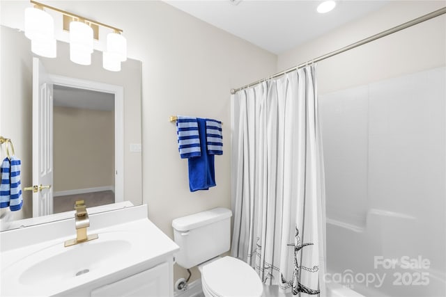 763 Evans Manor Dr, Weddington, NC 28104 - bathroom with toilet, shower / bath combo, and vanity
