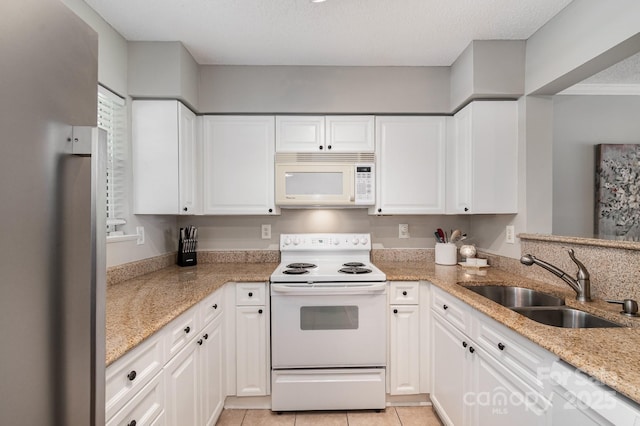 4124 Melrose Club Dr, Matthews, NC 28105 - kitchen featuring white appliances, a sink, white cabinets, and light stone countertops
