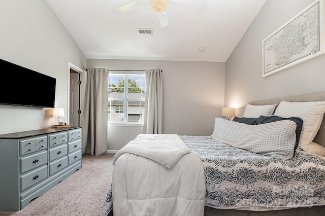 4124 Melrose Club Dr, Matthews, NC 28105 - bedroom featuring light carpet, vaulted ceiling, and ceiling fan