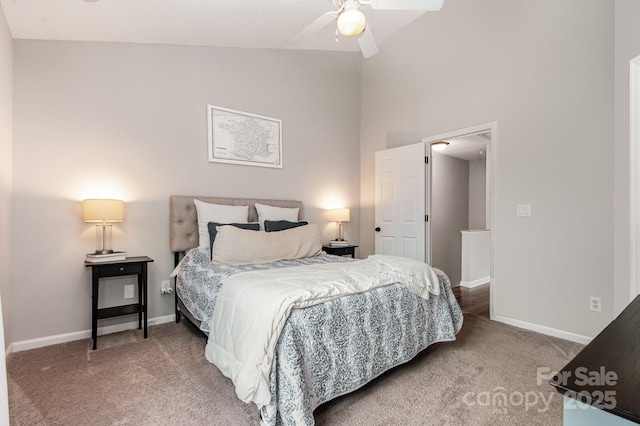 4124 Melrose Club Dr, Matthews, NC 28105 - bedroom with carpet floors, baseboards, a ceiling fan, and high vaulted ceiling