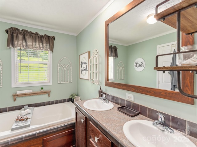 16 Sams Branch Rd, Candler, NC 28715 - full bathroom with a garden tub, crown molding, and double vanity