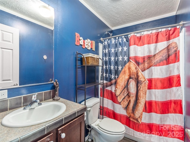 16 Sams Branch Rd, Candler, NC 28715 - bathroom featuring a textured ceiling, vanity, and toilet