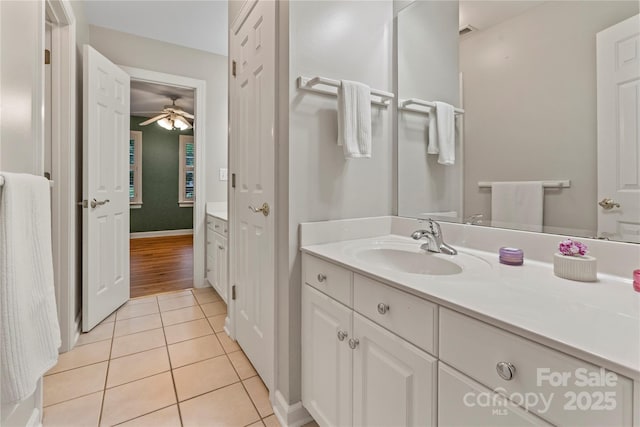 2006 Sandy Pond Ln, Waxhaw, NC 28173 - bathroom with tile patterned floors, vanity, and ceiling fan