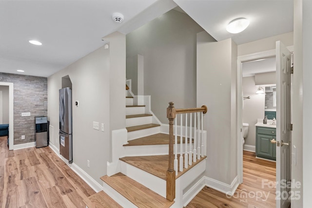 2006 Sandy Pond Ln, Waxhaw, NC 28173 - stairway featuring wood finished floors, baseboards, and recessed lighting