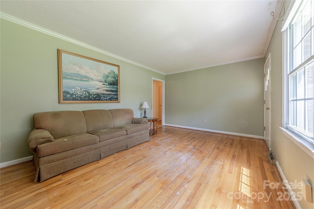 5840 Potter Rd, Matthews, NC 28104 - living area with hardwood / wood-style flooring, ornamental molding, baseboards, and a wall mounted AC