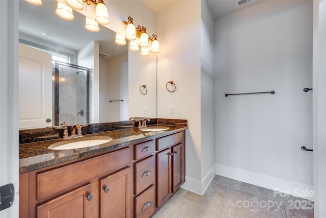 750 Waterscape Ct, Rock Hill, SC 29730 - bathroom with double vanity, a shower stall, and baseboards