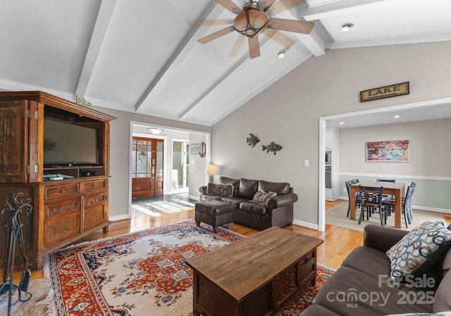 5153 Glenwood St, Sherrills Ford, NC 28673 - living area with a ceiling fan, wood finished floors, and baseboards
