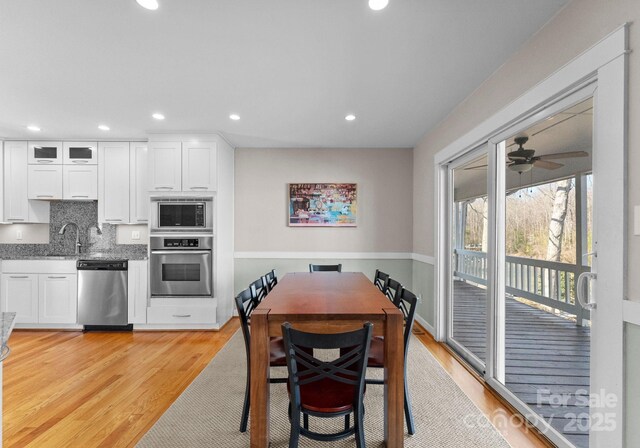 5153 Glenwood St, Sherrills Ford, NC 28673 - dining space with light wood-type flooring, recessed lighting, and a ceiling fan