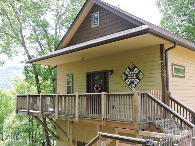 235 Red Oak Ln, Burnsville, NC 28714 - back of house featuring a wooden deck, stairs, and a shingled roof