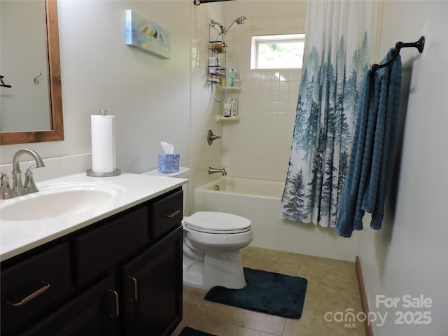 235 Red Oak Ln, Burnsville, NC 28714 - bathroom with vanity, toilet, shower / tub combo with curtain, and tile patterned floors