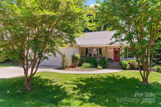20 Grove Garden Ave, Candler, NC 28715 - view of front of property with a porch, a garage, concrete driveway, and a front yard