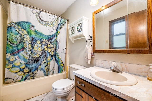 1142 Foxberry Rd, Lincolnton, NC 28092 - bathroom with toilet, vanity, shower / bathtub combination with curtain, and tile patterned flooring